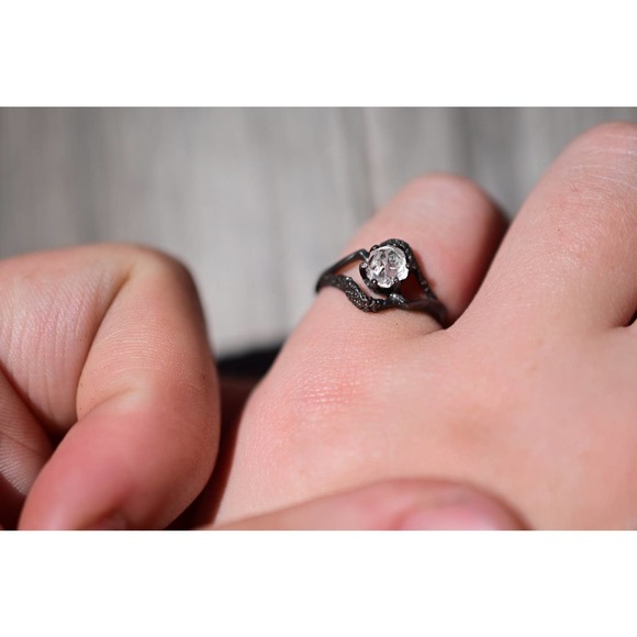 White Diamond Ring, Sterling Silver Engagement Ring, Raw Diamond, Natural - Picture 2 of 3